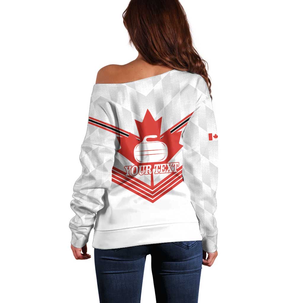 Personalized Canada Curling Off Shoulder Sweater Maple Leaf White Version - Wonder Print Shop