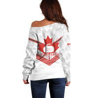 Personalized Canada Curling Off Shoulder Sweater Maple Leaf White Version - Wonder Print Shop