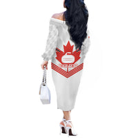 Personalized Canada Curling Off The Shoulder Long Sleeve Dress Maple Leaf White Version - Wonder Print Shop