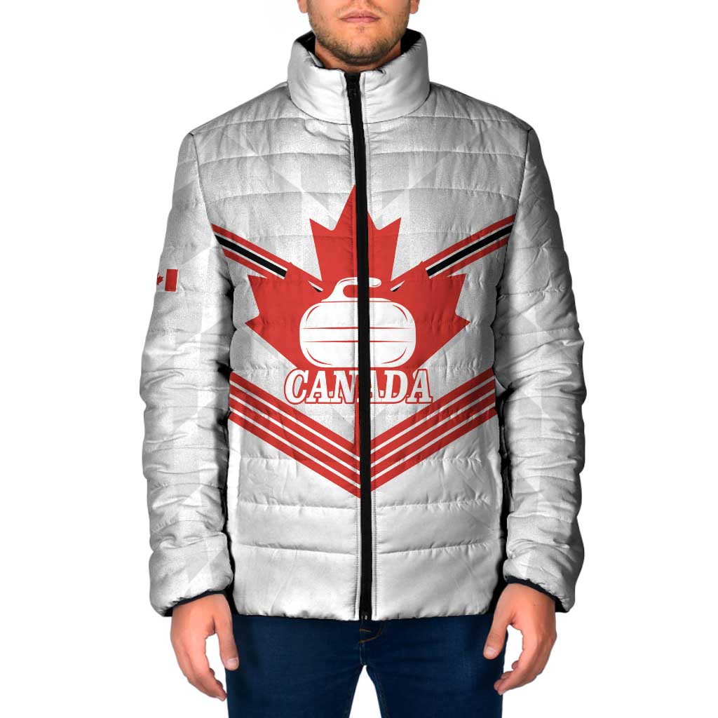 Personalized Canada Curling Padded Jacket Maple Leaf White Version - Wonder Print Shop