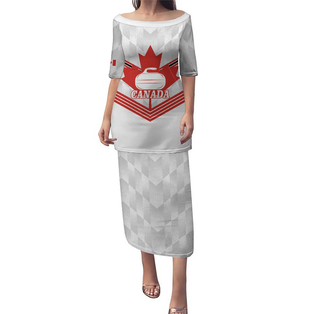 Personalized Canada Curling Puletasi Maple Leaf White Version - Wonder Print Shop