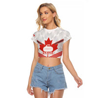 Personalized Canada Curling Raglan Cropped T Shirt Maple Leaf White Version - Wonder Print Shop
