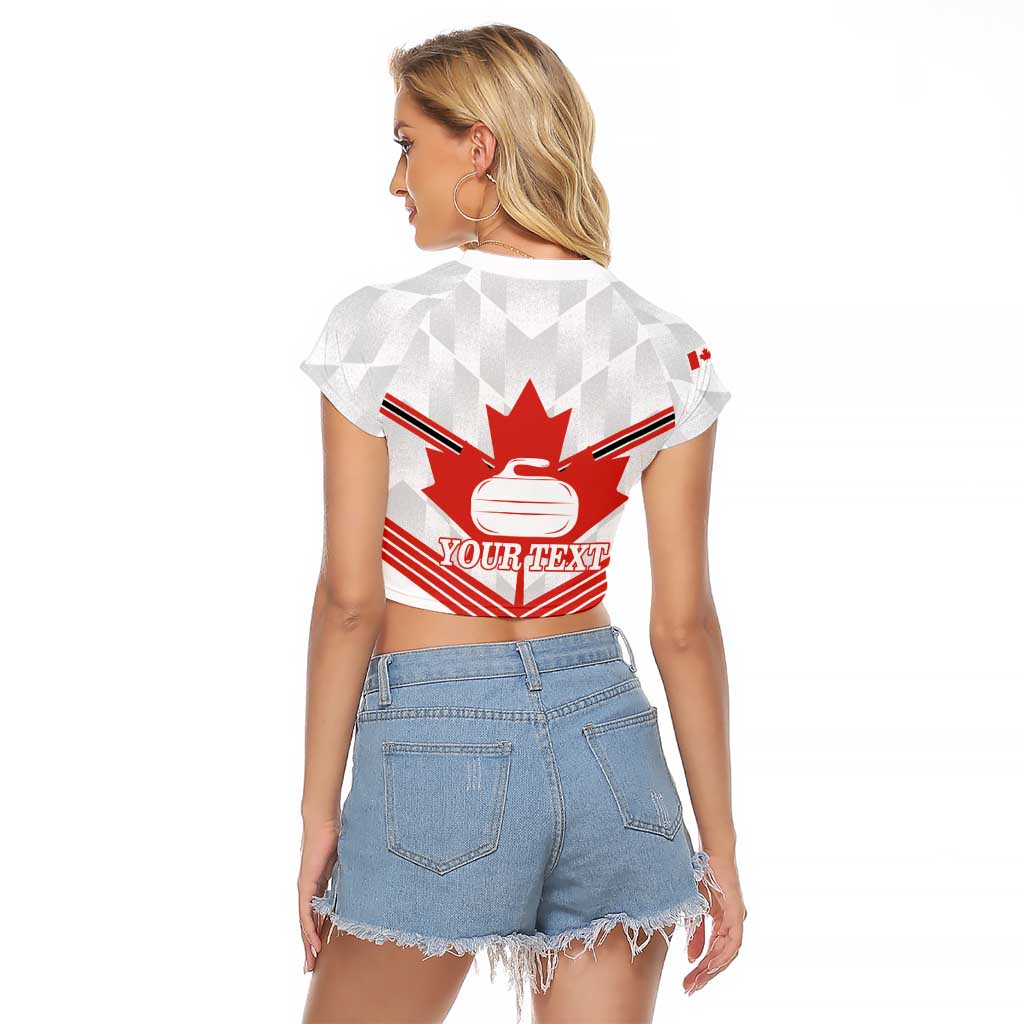 Personalized Canada Curling Raglan Cropped T Shirt Maple Leaf White Version - Wonder Print Shop