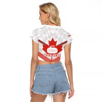 Personalized Canada Curling Raglan Cropped T Shirt Maple Leaf White Version - Wonder Print Shop