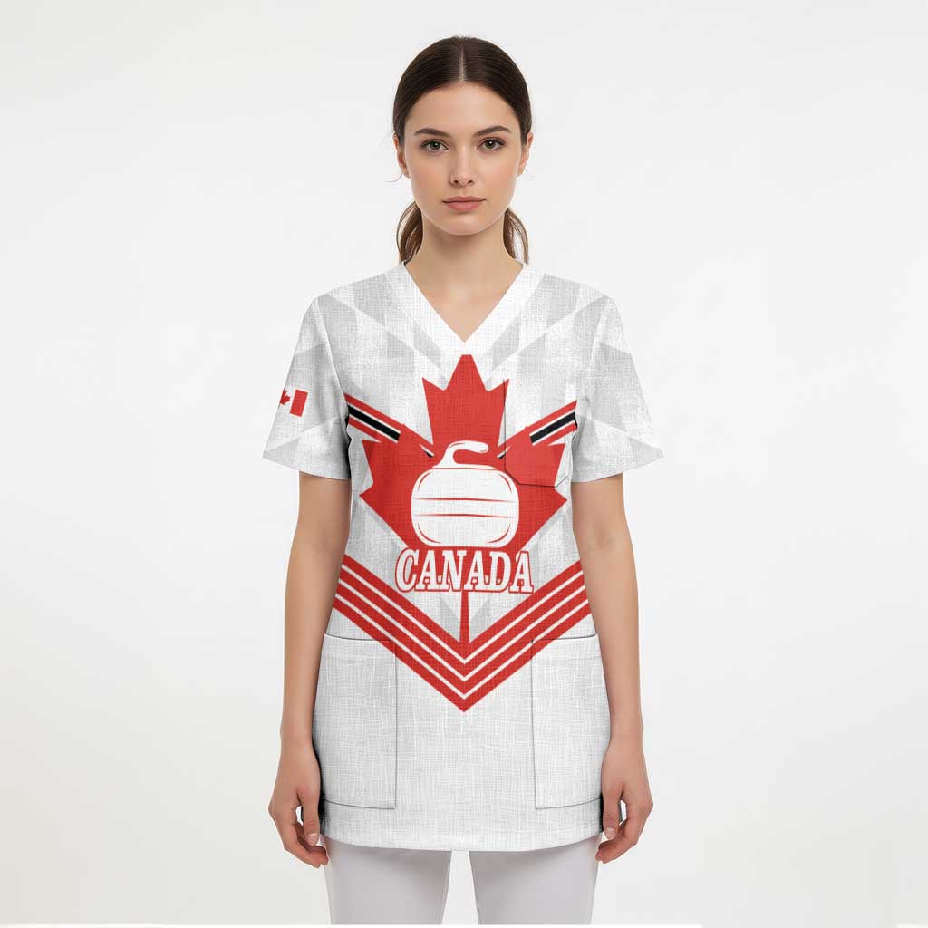 Personalized Canada Curling Scrub Top Maple Leaf White Version - Wonder Print Shop