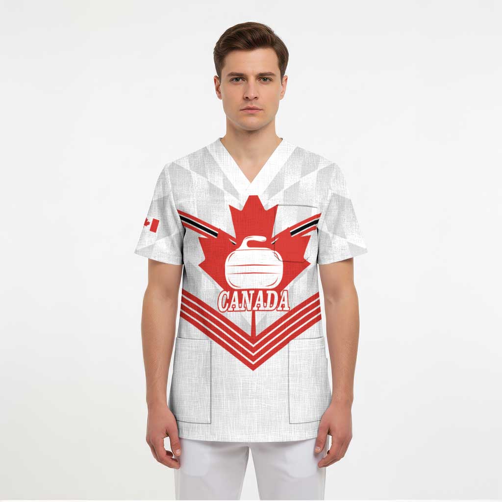 Personalized Canada Curling Scrub Top Maple Leaf White Version - Wonder Print Shop