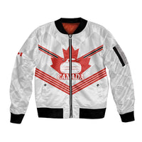 Personalized Canada Curling Sleeve Zip Bomber Jacket Maple Leaf White Version - Wonder Print Shop
