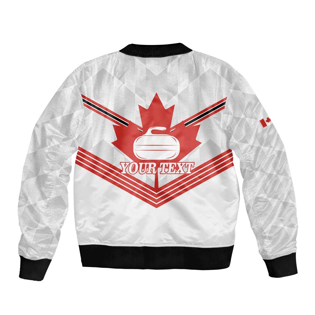 Personalized Canada Curling Sleeve Zip Bomber Jacket Maple Leaf White Version - Wonder Print Shop