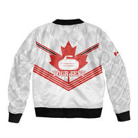 Personalized Canada Curling Sleeve Zip Bomber Jacket Maple Leaf White Version - Wonder Print Shop