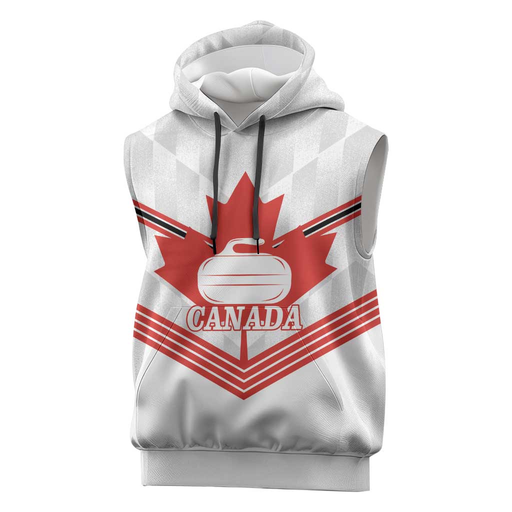 Personalized Canada Curling Sleeveless Hoodie Maple Leaf White Version - Wonder Print Shop