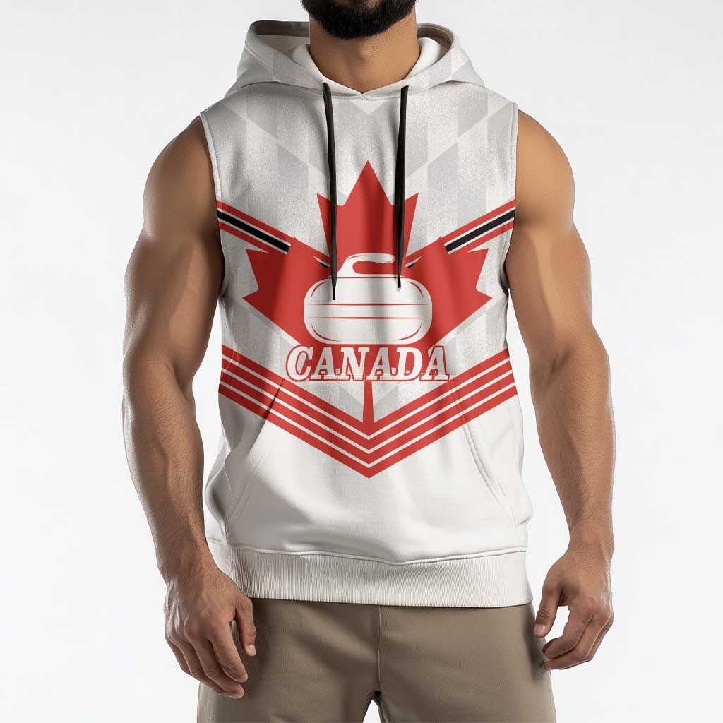 Personalized Canada Curling Sleeveless Hoodie Maple Leaf White Version - Wonder Print Shop
