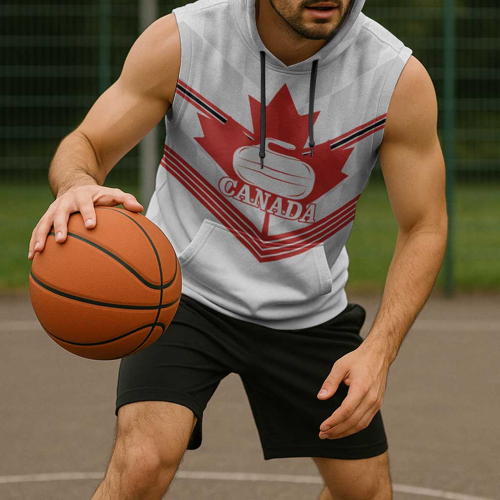 Personalized Canada Curling Sleeveless Hoodie Maple Leaf White Version - Wonder Print Shop