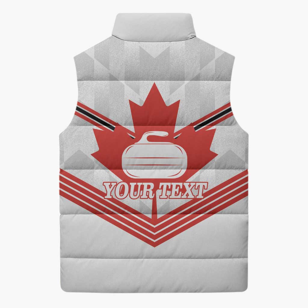 Personalized Canada Curling Sleeveless Puffer Jacket Maple Leaf White Version - Wonder Print Shop