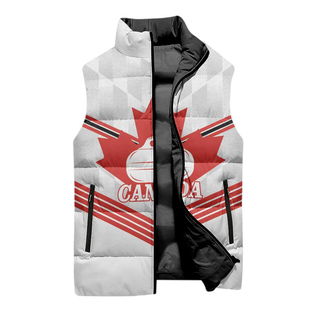 Personalized Canada Curling Sleeveless Puffer Jacket Maple Leaf White Version - Wonder Print Shop