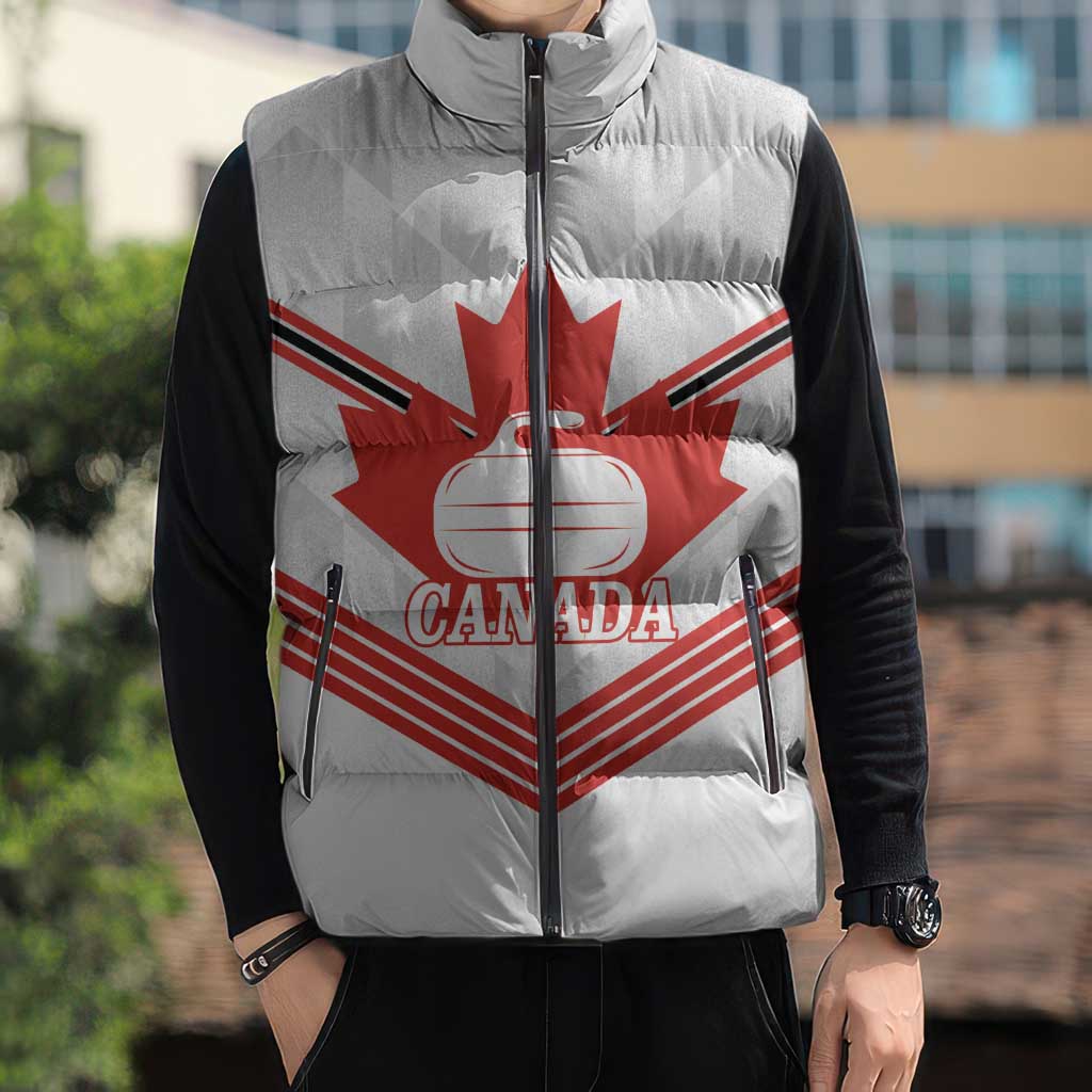 Personalized Canada Curling Sleeveless Puffer Jacket Maple Leaf White Version - Wonder Print Shop