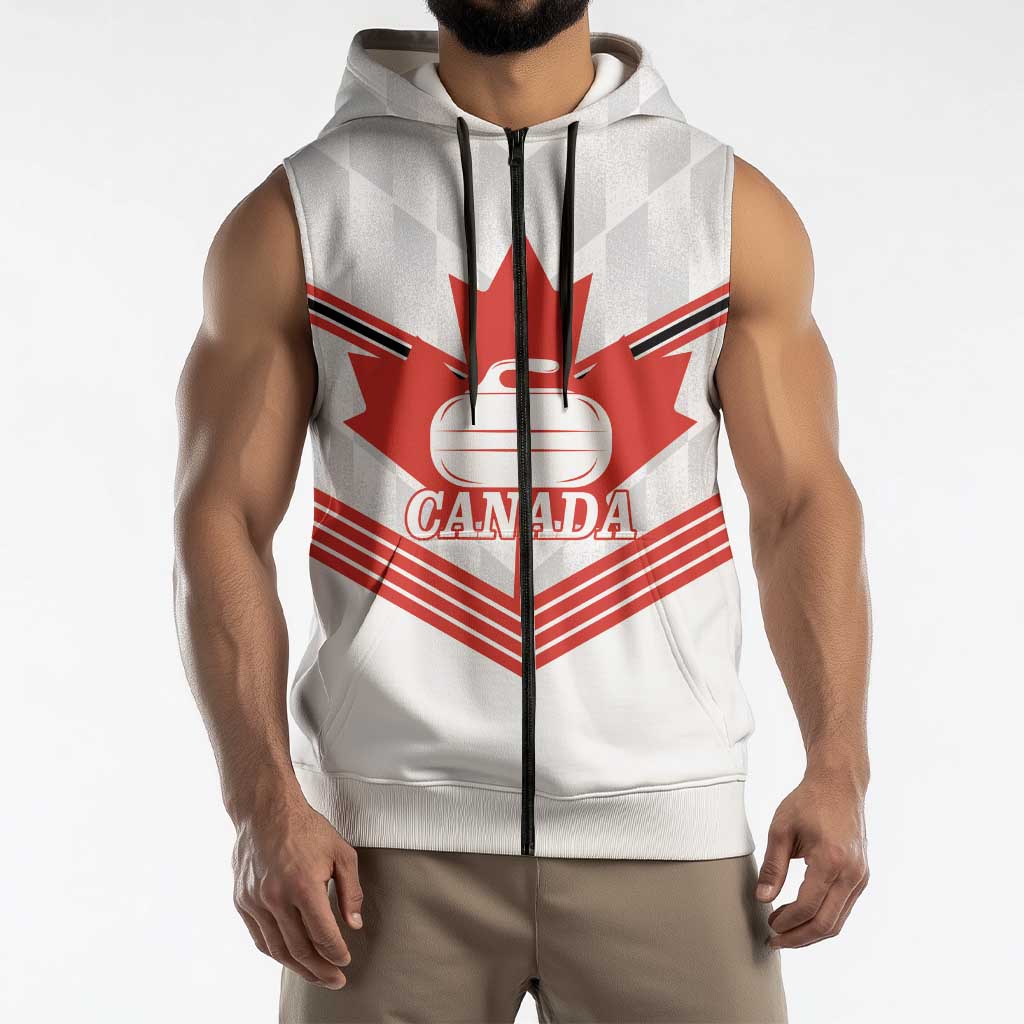Personalized Canada Curling Sleeveless Zip Hoodie Maple Leaf White Version - Wonder Print Shop