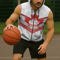 Personalized Canada Curling Sleeveless Zip Hoodie Maple Leaf White Version - Wonder Print Shop