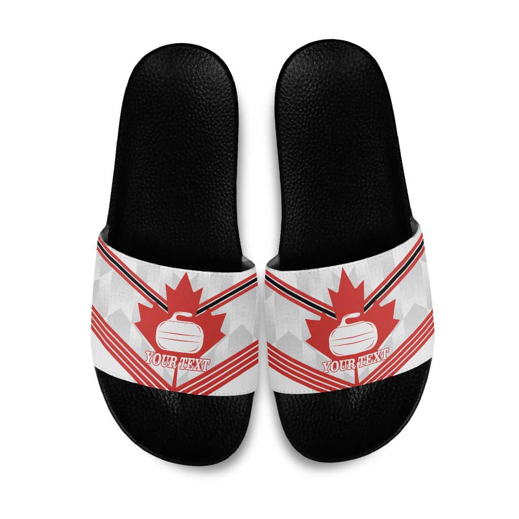 Personalized Canada Curling Slide Sandals Maple Leaf White Version - Wonder Print Shop