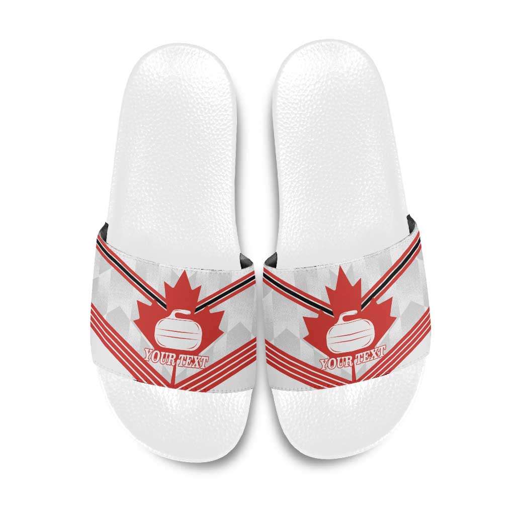Personalized Canada Curling Slide Sandals Maple Leaf White Version - Wonder Print Shop