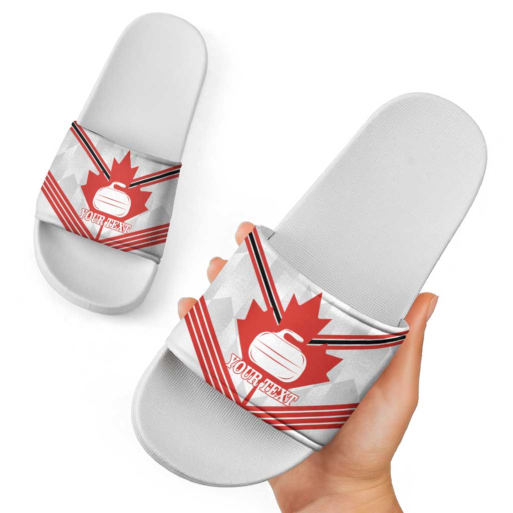 Personalized Canada Curling Slide Sandals Maple Leaf White Version - Wonder Print Shop