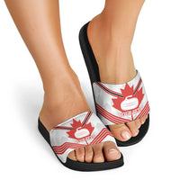 Personalized Canada Curling Slide Sandals Maple Leaf White Version - Wonder Print Shop