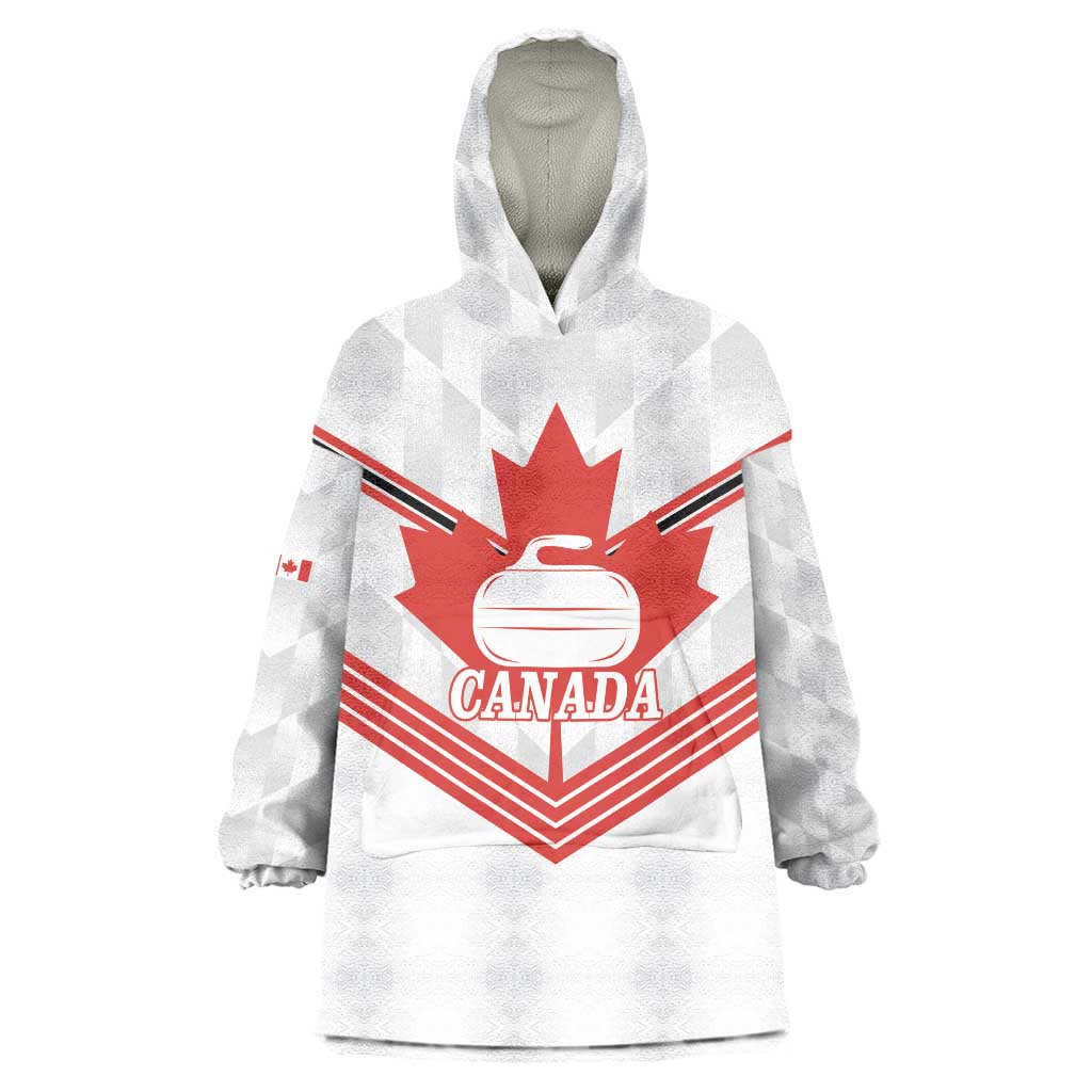 Personalized Canada Curling Wearable Blanket Hoodie Maple Leaf White Version - Wonder Print Shop