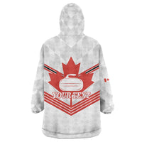 Personalized Canada Curling Wearable Blanket Hoodie Maple Leaf White Version - Wonder Print Shop