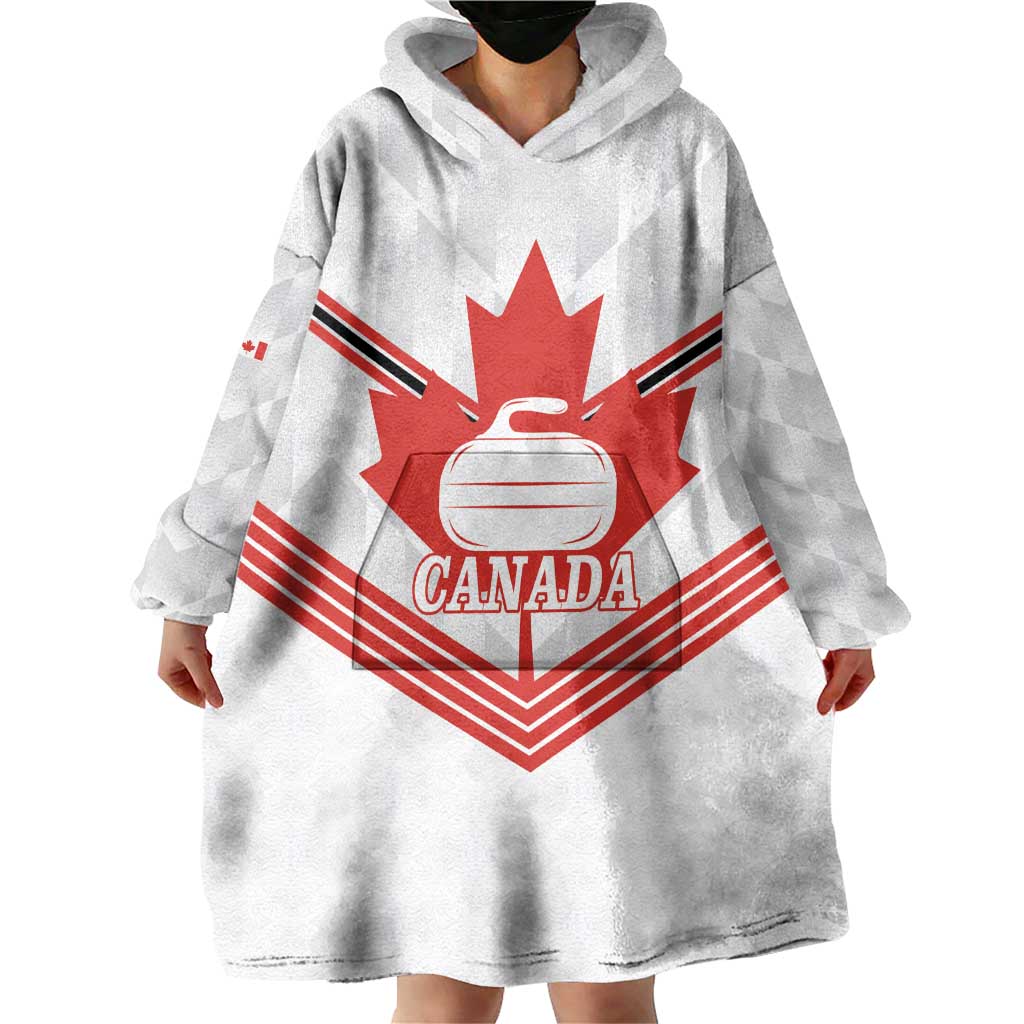 Personalized Canada Curling Wearable Blanket Hoodie Maple Leaf White Version - Wonder Print Shop