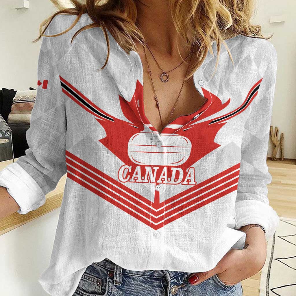 Personalized Canada Curling Women Casual Shirt Maple Leaf White Version - Wonder Print Shop