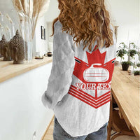 Personalized Canada Curling Women Casual Shirt Maple Leaf White Version - Wonder Print Shop