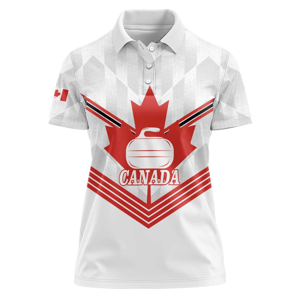Personalized Canada Curling Women Polo Shirt Maple Leaf White Version - Wonder Print Shop
