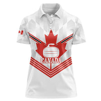 Personalized Canada Curling Women Polo Shirt Maple Leaf White Version - Wonder Print Shop