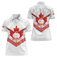 Personalized Canada Curling Women Polo Shirt Maple Leaf White Version - Wonder Print Shop