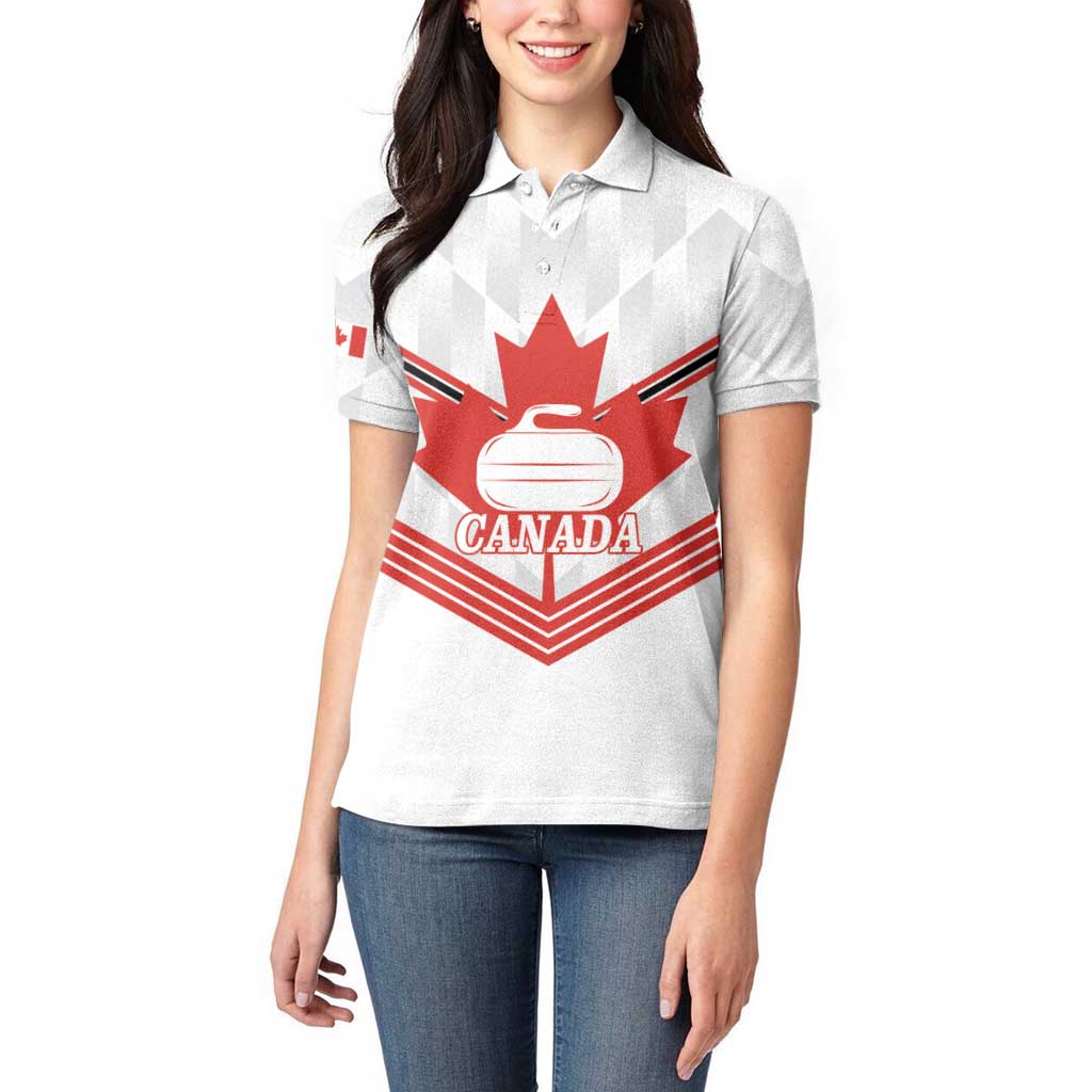 Personalized Canada Curling Women Polo Shirt Maple Leaf White Version - Wonder Print Shop