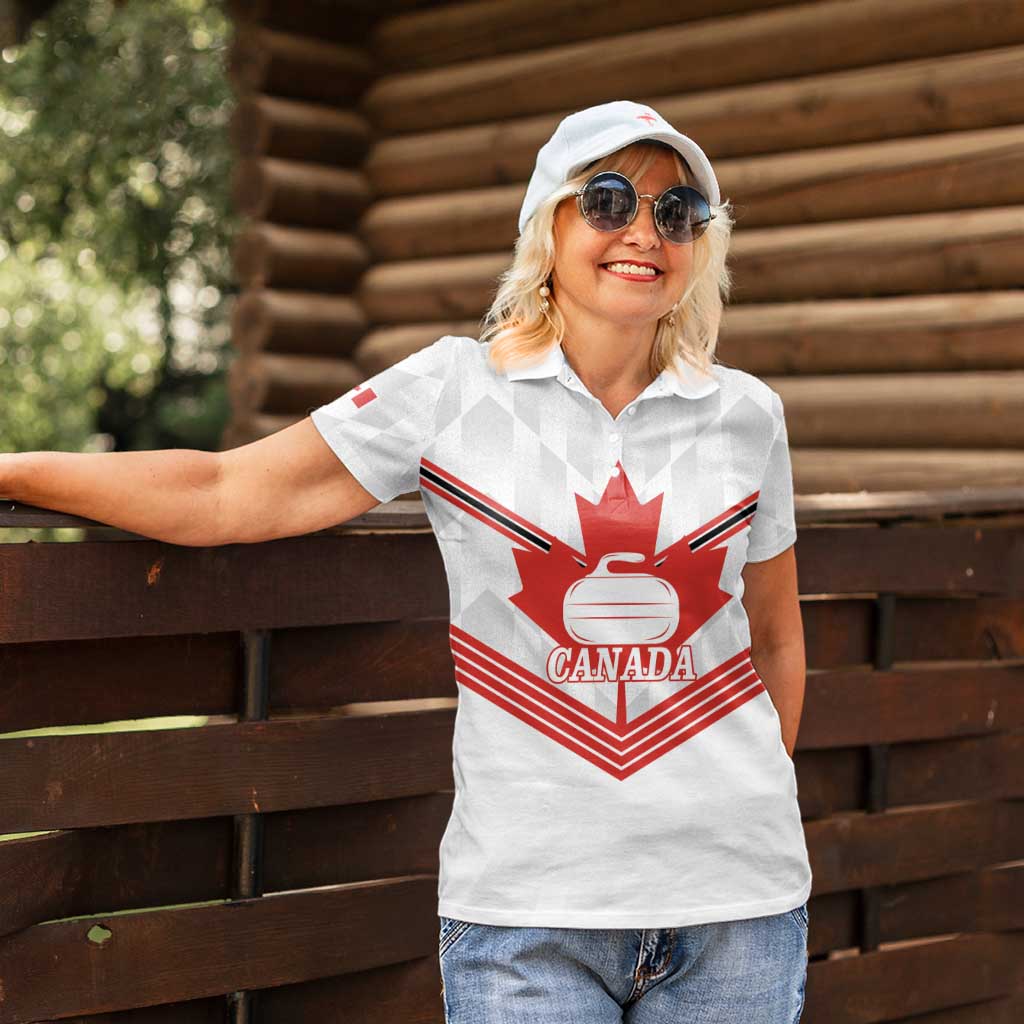 Personalized Canada Curling Women Polo Shirt Maple Leaf White Version - Wonder Print Shop