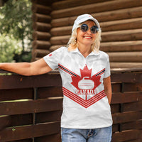Personalized Canada Curling Women Polo Shirt Maple Leaf White Version - Wonder Print Shop