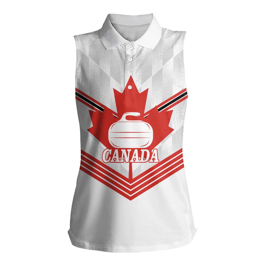 Personalized Canada Curling Women Sleeveless Polo Shirt Maple Leaf White Version - Wonder Print Shop