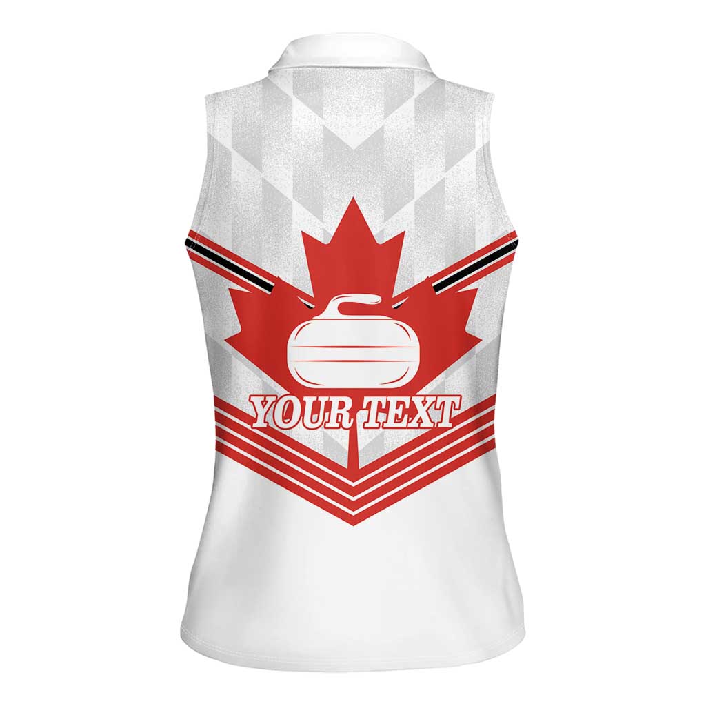 Personalized Canada Curling Women Sleeveless Polo Shirt Maple Leaf White Version - Wonder Print Shop