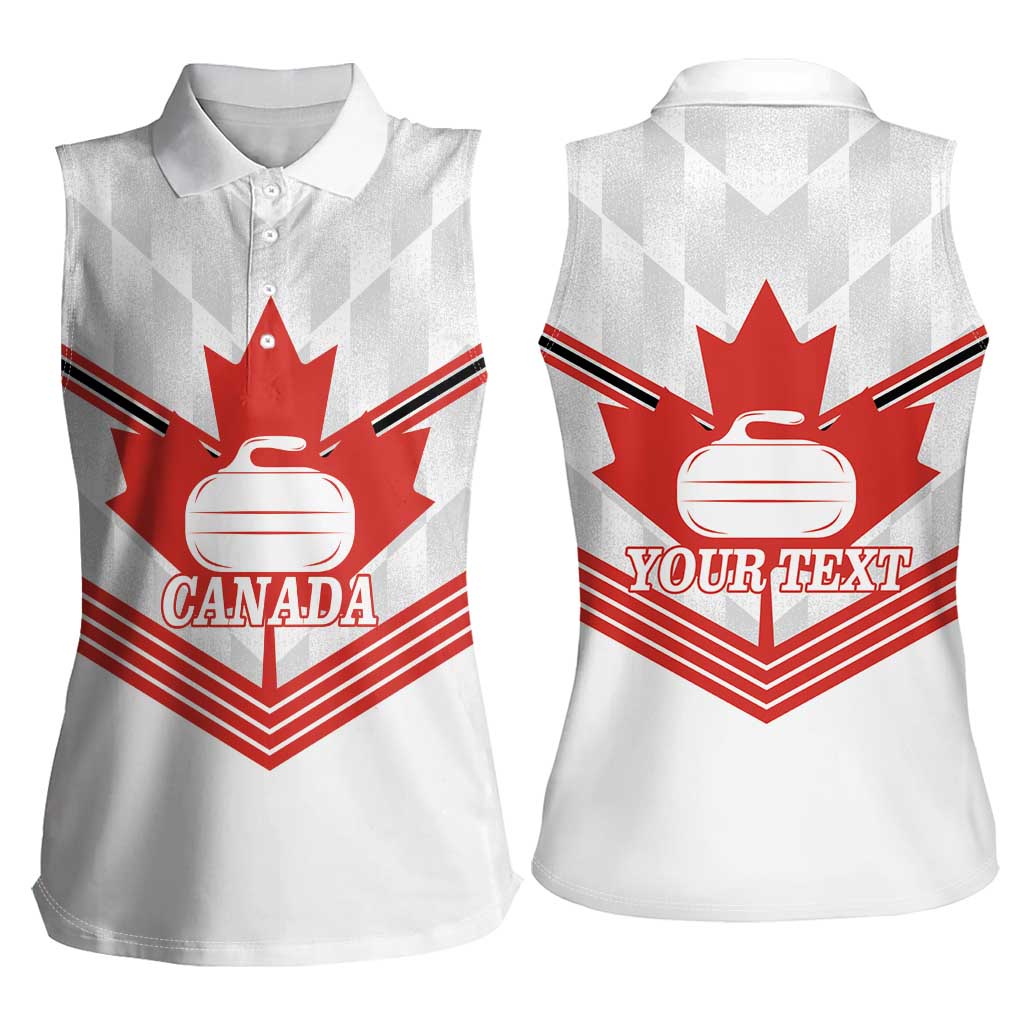 Personalized Canada Curling Women Sleeveless Polo Shirt Maple Leaf White Version - Wonder Print Shop