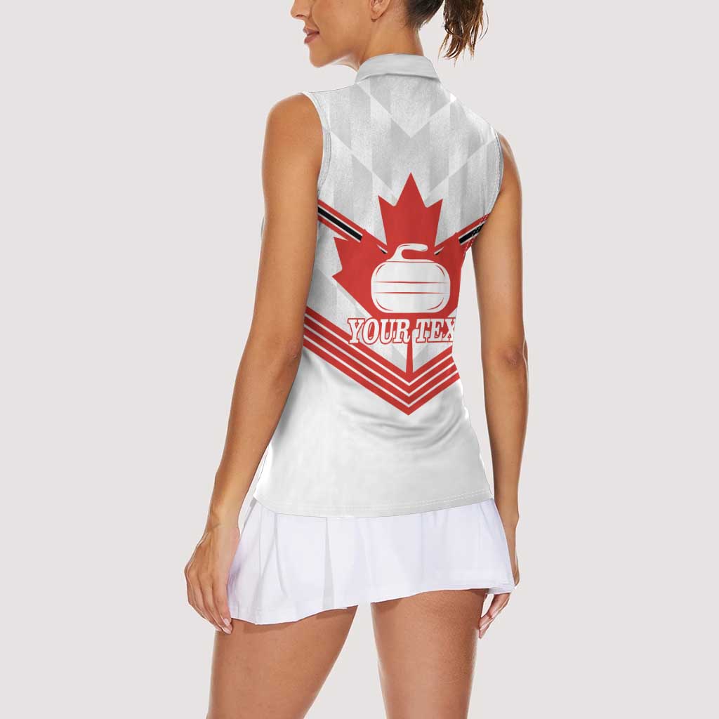 Personalized Canada Curling Women Sleeveless Polo Shirt Maple Leaf White Version - Wonder Print Shop