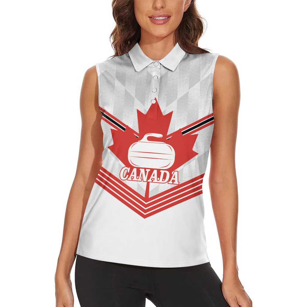 Personalized Canada Curling Women Sleeveless Polo Shirt Maple Leaf White Version - Wonder Print Shop