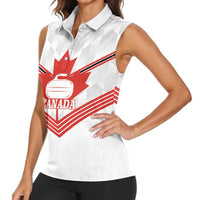 Personalized Canada Curling Women Sleeveless Polo Shirt Maple Leaf White Version - Wonder Print Shop