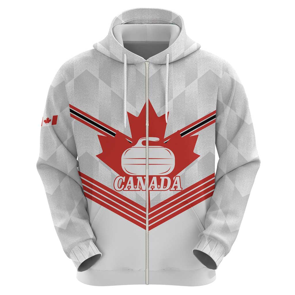 Personalized Canada Curling Zip Hoodie Maple Leaf White Version - Wonder Print Shop
