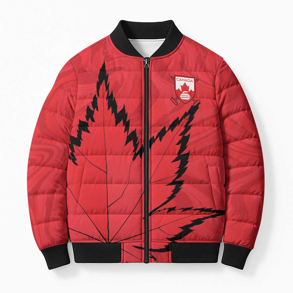 Custom Canada Curling Bomber Puffer Jacket Go Maple Leaf Marble Style - Wonder Print Shop