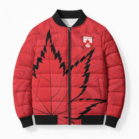 Custom Canada Curling Bomber Puffer Jacket Go Maple Leaf Marble Style - Wonder Print Shop