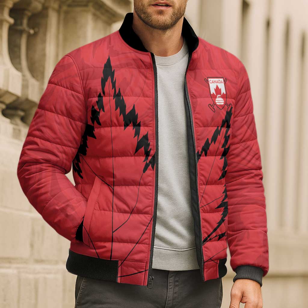 Custom Canada Curling Bomber Puffer Jacket Go Maple Leaf Marble Style - Wonder Print Shop