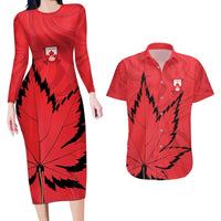 Custom Canada Curling Couples Matching Long Sleeve Bodycon Dress and Hawaiian Shirt Go Maple Leaf Marble Style - Wonder Print Shop