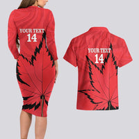 Custom Canada Curling Couples Matching Long Sleeve Bodycon Dress and Hawaiian Shirt Go Maple Leaf Marble Style - Wonder Print Shop