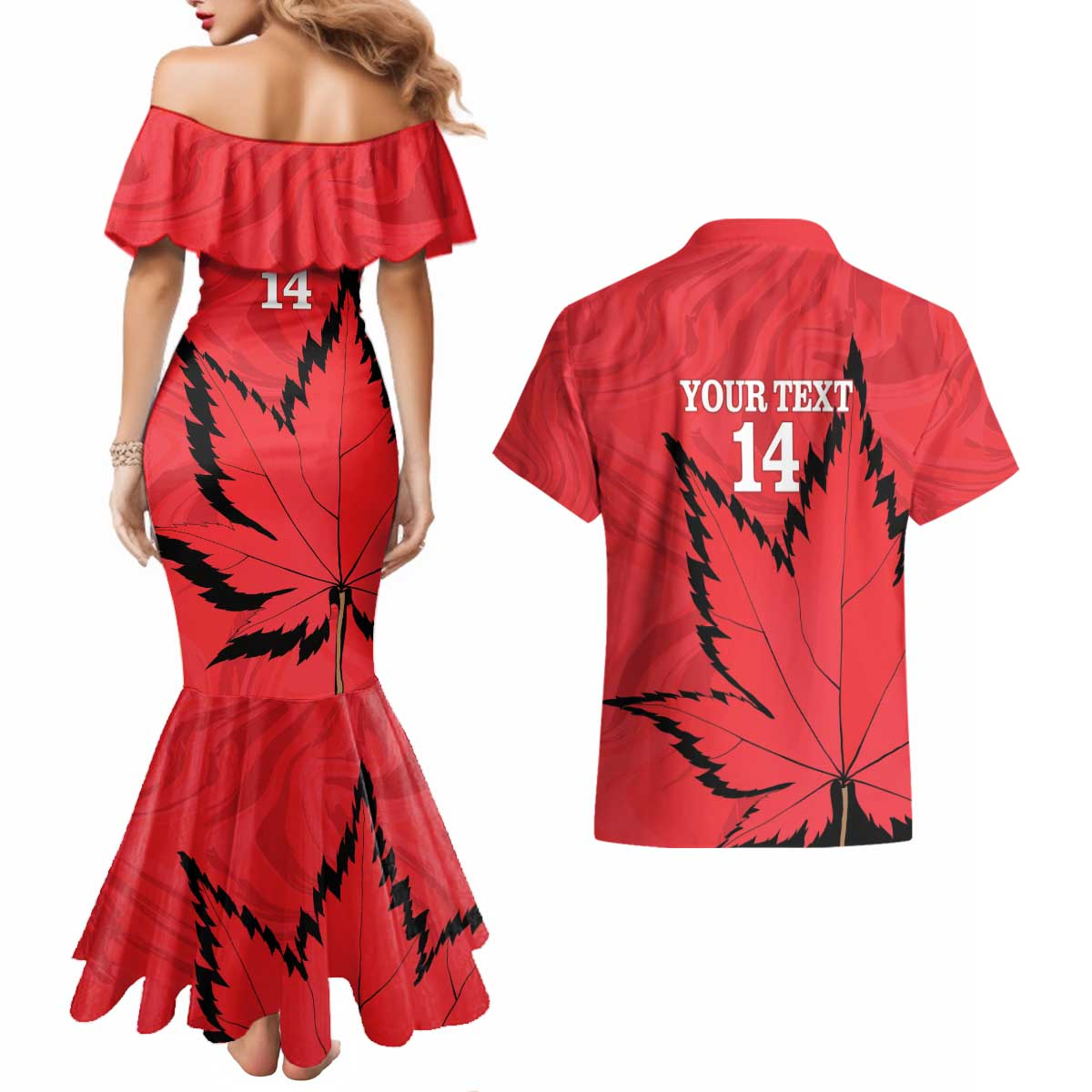 Custom Canada Curling Couples Matching Mermaid Dress and Hawaiian Shirt Go Maple Leaf Marble Style - Wonder Print Shop