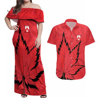 Custom Canada Curling Couples Matching Off Shoulder Maxi Dress and Hawaiian Shirt Go Maple Leaf Marble Style - Wonder Print Shop